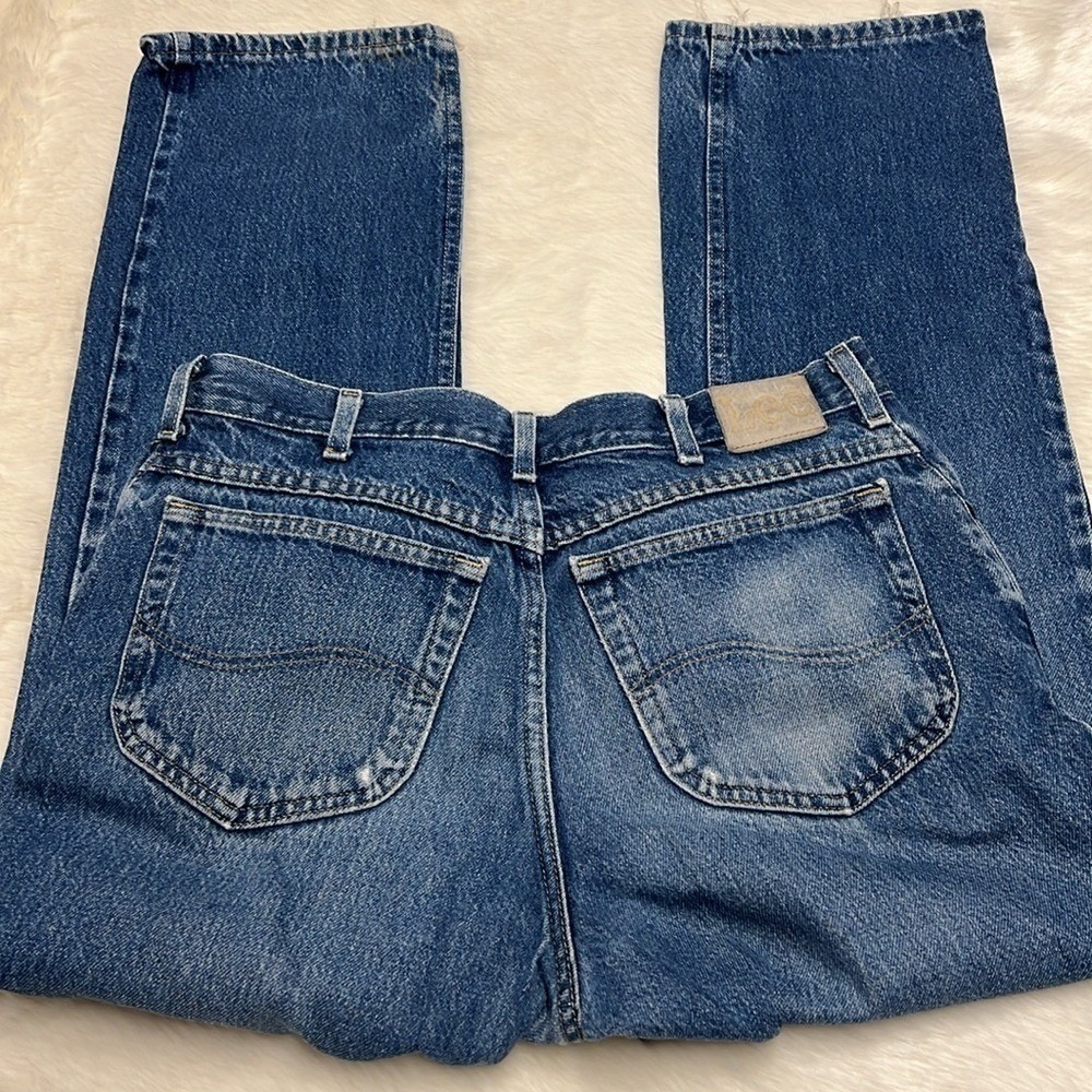 Vintage 90s Lee Straight Leg Jeans Medium Wash High Waisted Distressed Denim - Picture 4 of 4